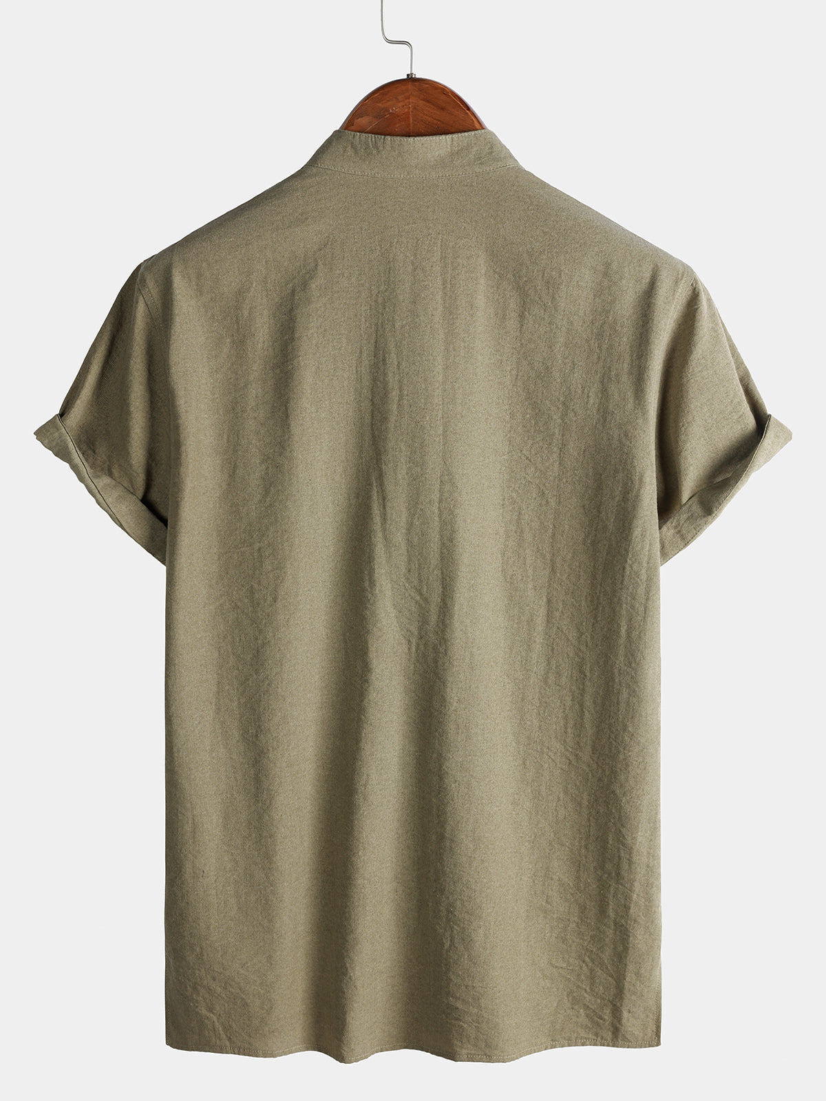 Chemise Homme Unie Col Mao Patte Courte Manches Courtes