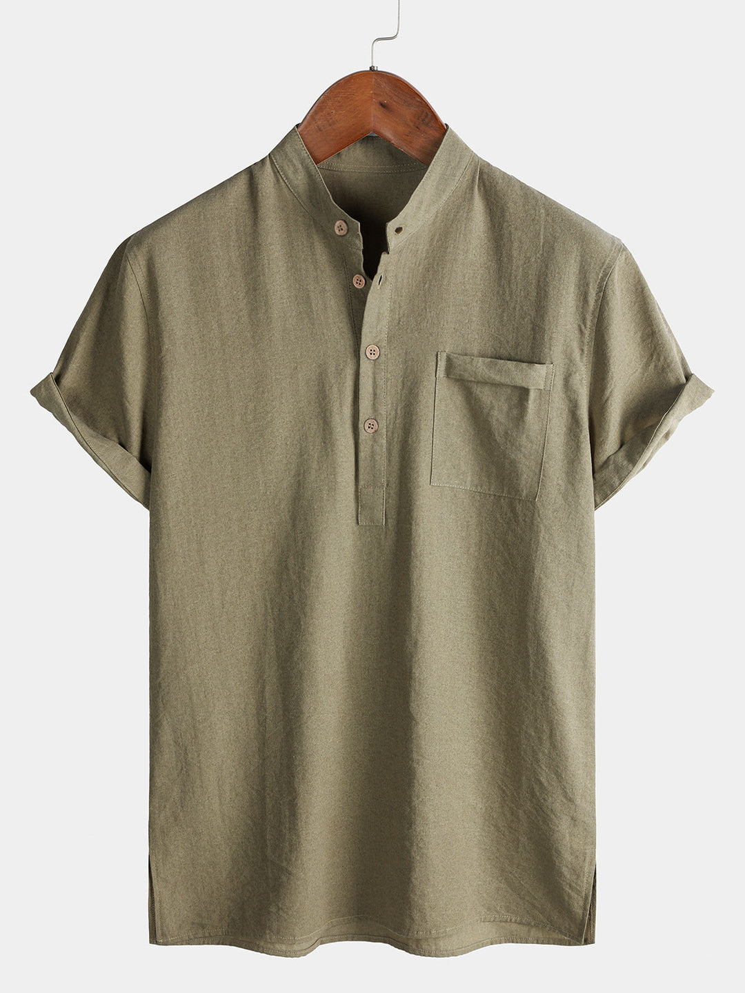 Chemise Homme Unie Col Mao Patte Courte Manches Courtes