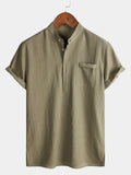 Chemise Homme Unie Col Mao Patte Courte Manches Courtes