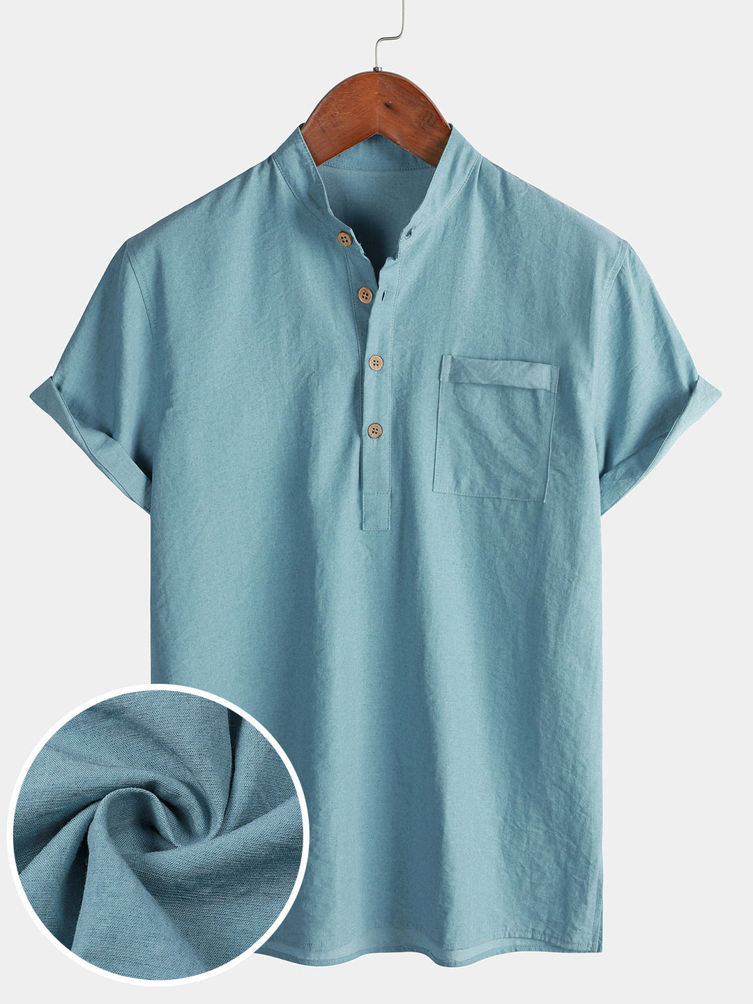 Chemise Homme Unie Col Mao Patte Courte Manches Courtes