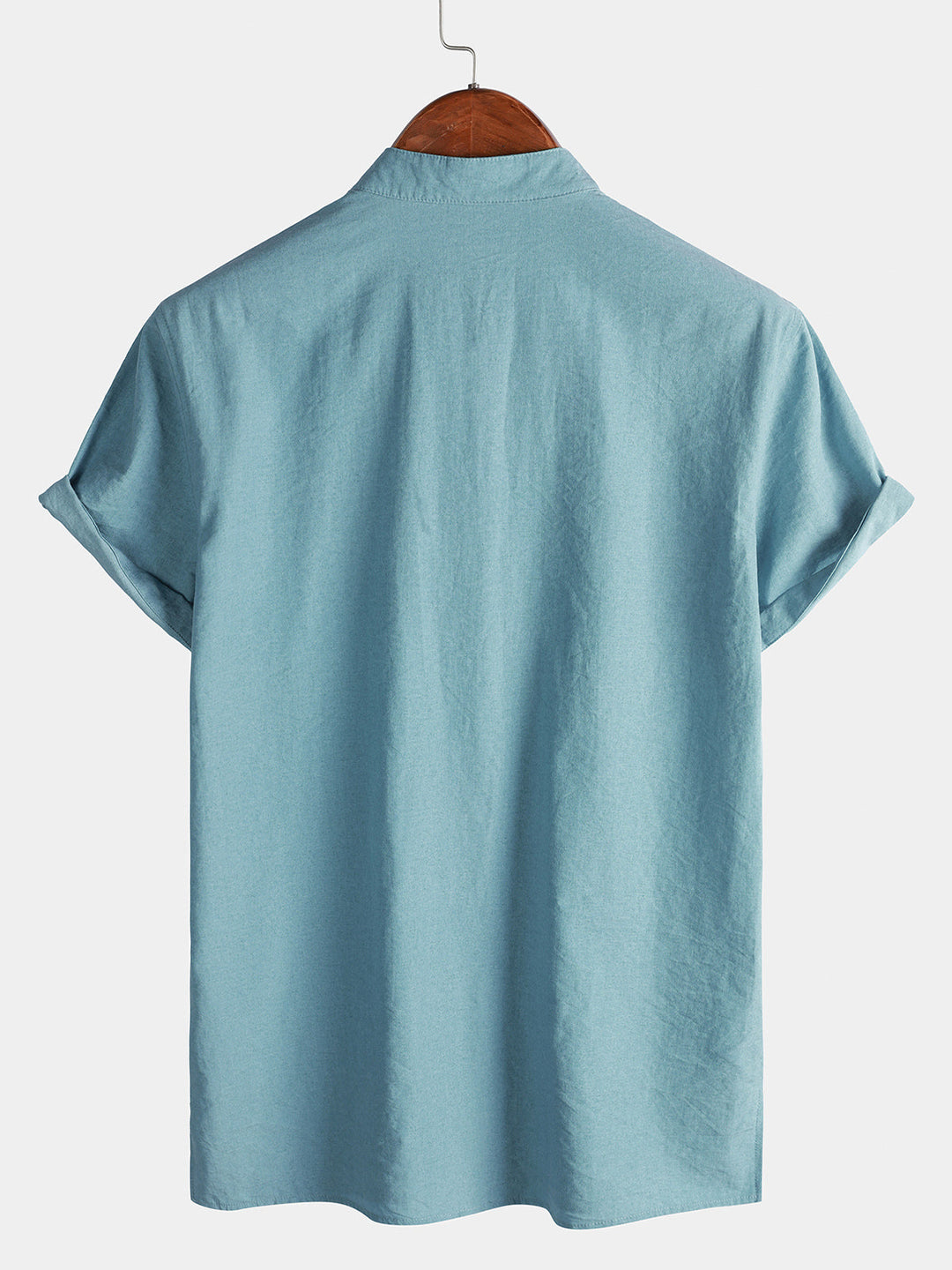Chemise Homme Unie Col Mao Patte Courte Manches Courtes