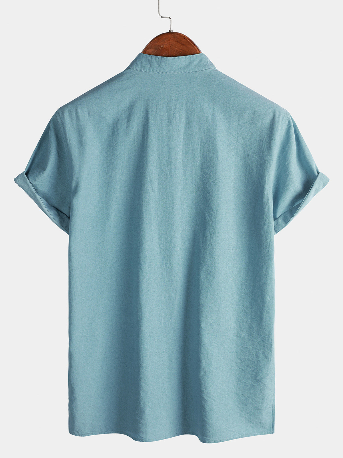 Chemise Homme Unie Col Mao Patte Courte Manches Courtes