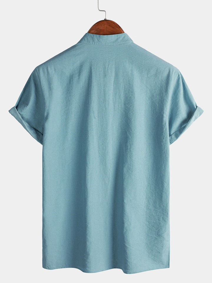 Chemise Homme Unie Col Mao Patte Courte Manches Courtes