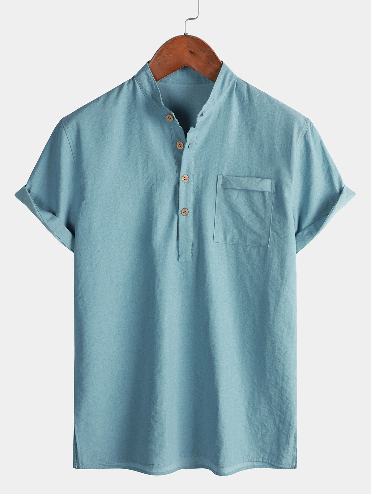 Chemise Homme Unie Col Mao Patte Courte Manches Courtes