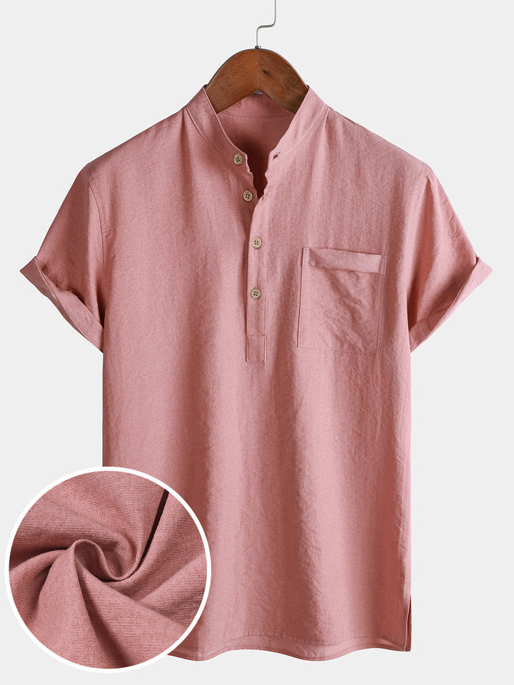 Chemise Homme Unie Col Mao Patte Courte Manches Courtes