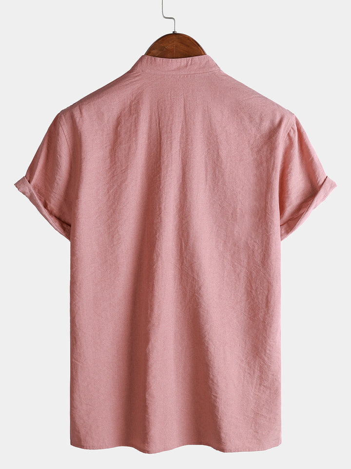 Chemise Homme Unie Col Mao Patte Courte Manches Courtes