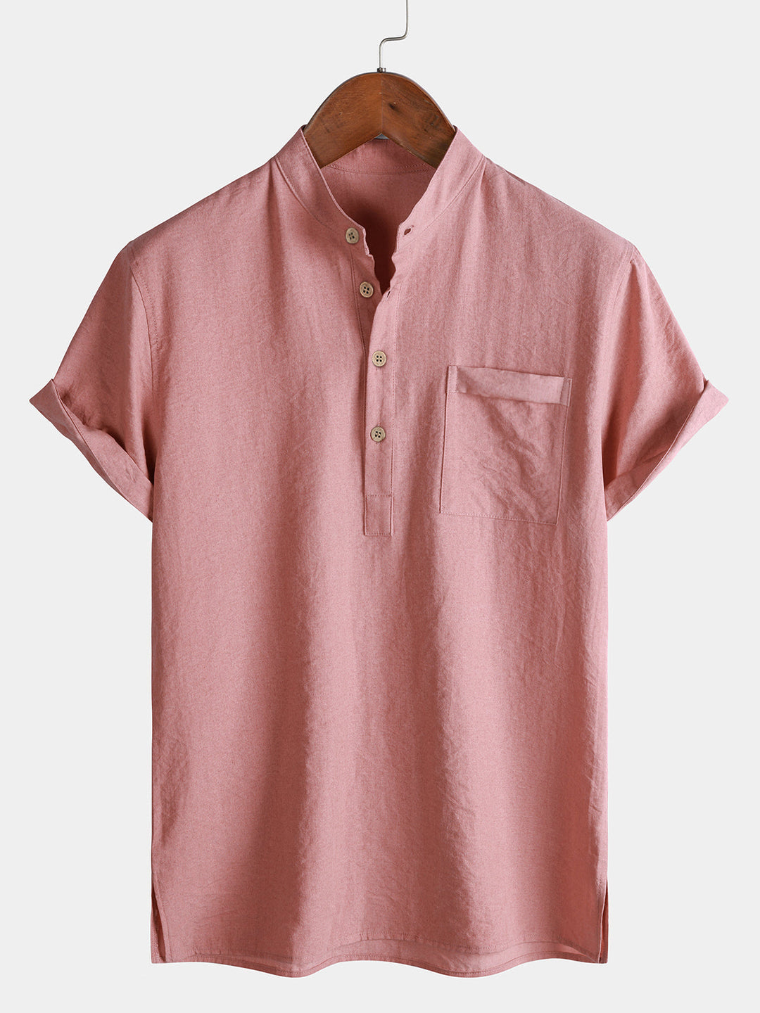 Chemise Homme Unie Col Mao Patte Courte Manches Courtes