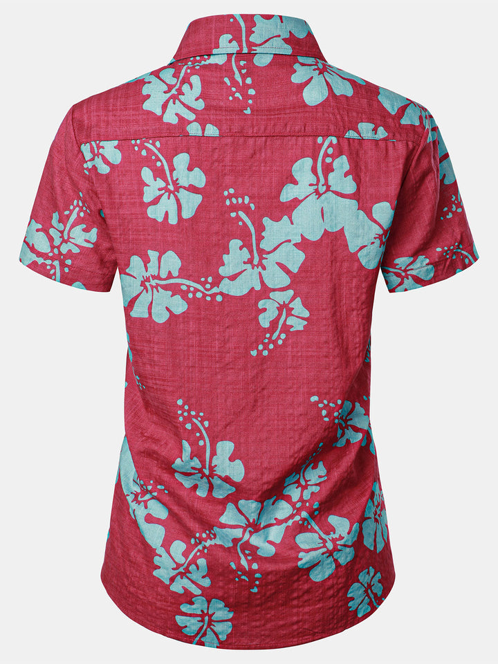 Chemisier à imprimé floral pour femme Chemise hawaïenne à manches courtes en coton pour l&