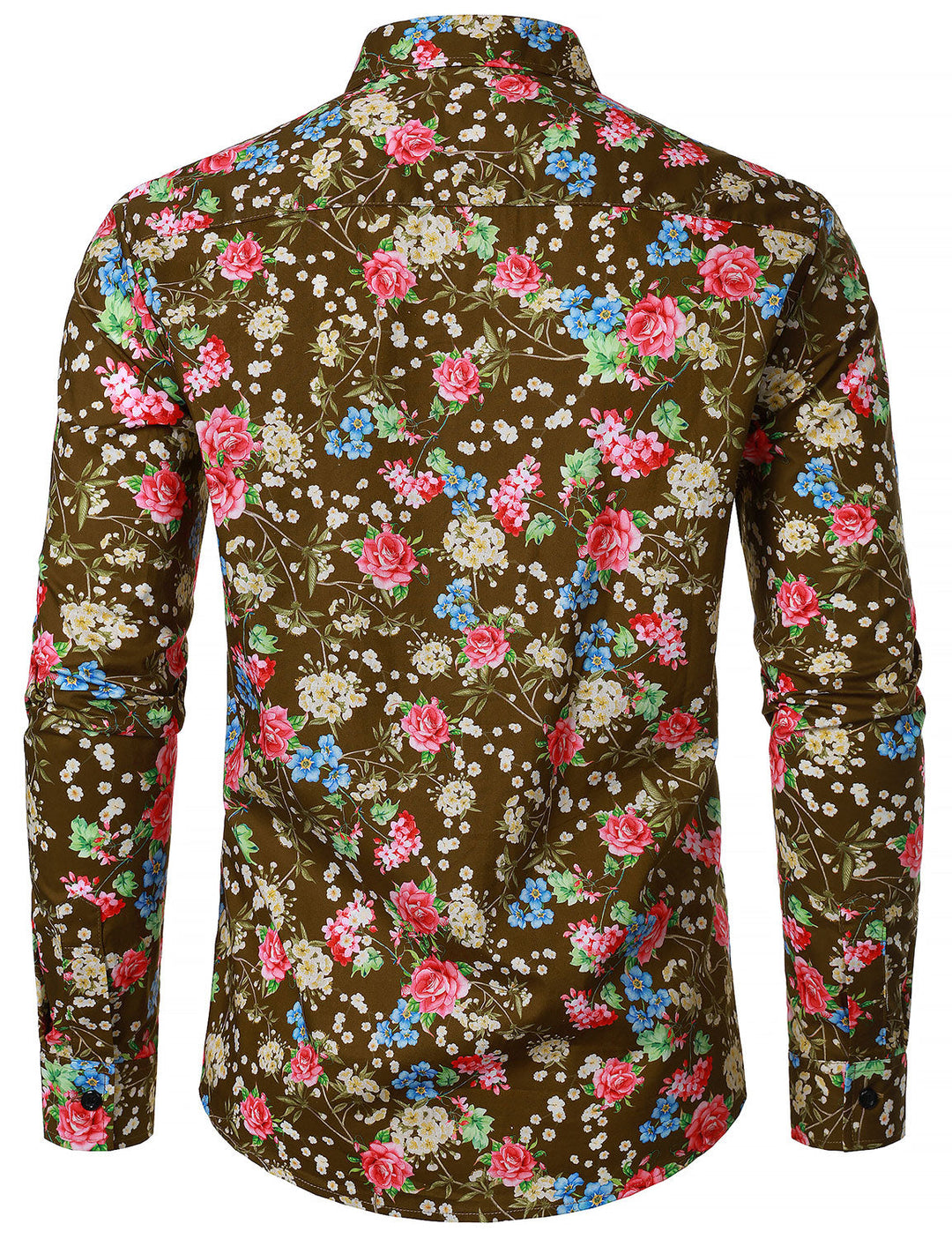 Chemise à manches longues marron en coton respirant à imprimé floral des années 70 pour homme
