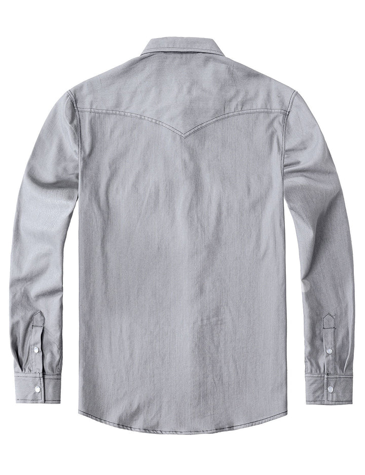 Chemise à manches longues en denim style cowboy pour homme avec boutons-pression nacrés