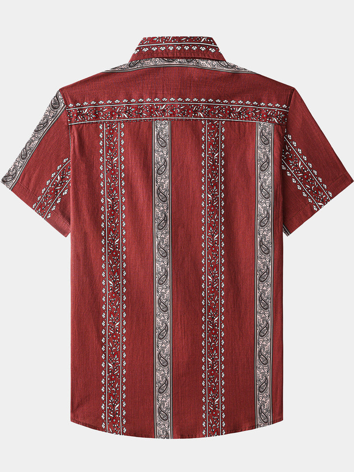 Chemise Hawaïenne Homme Rétro Motif Paisley Rayé Coton Vacances