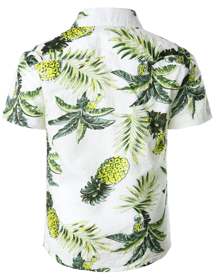 Chemise blanche à manches courtes pour enfants, motif ananas, motif tropical, vacances, plage, Aloha