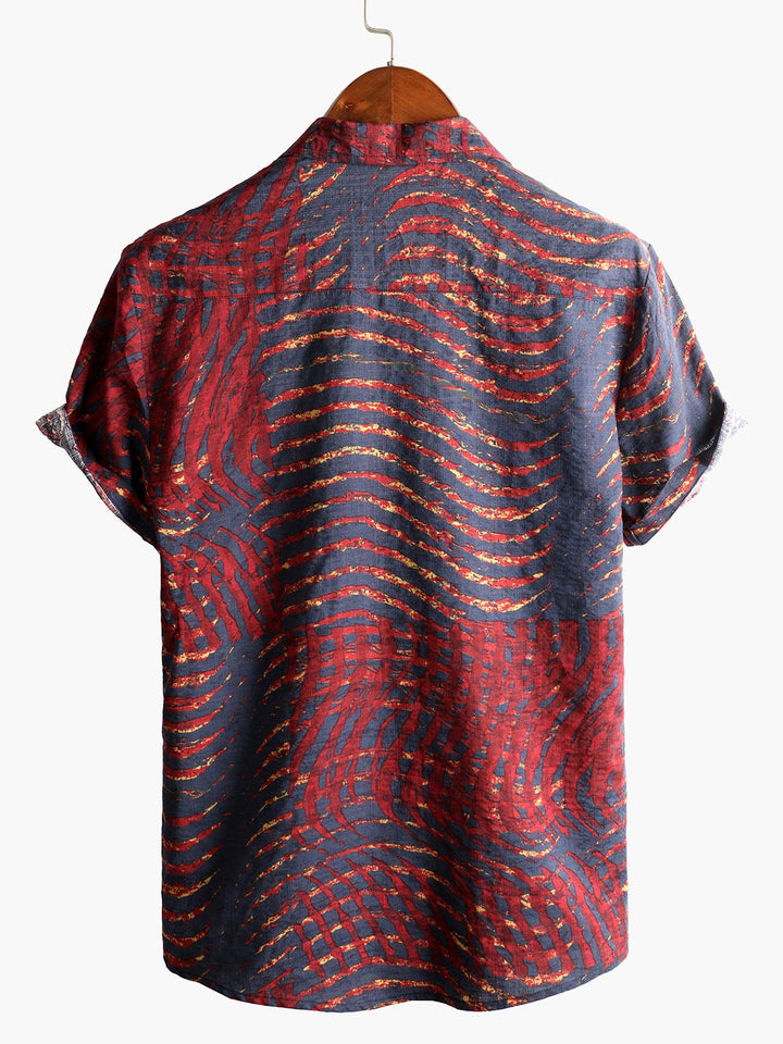 Chemise imprimée rayée à manches courtes pour hommes