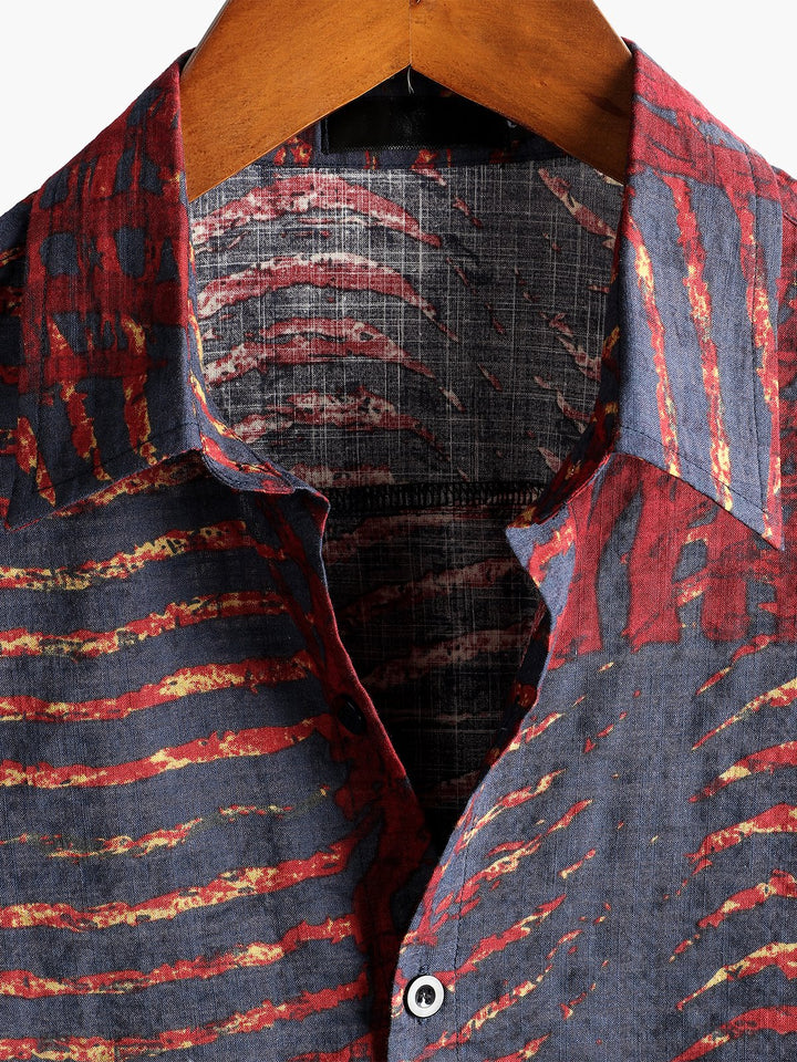 Chemise imprimée rayée à manches courtes pour hommes