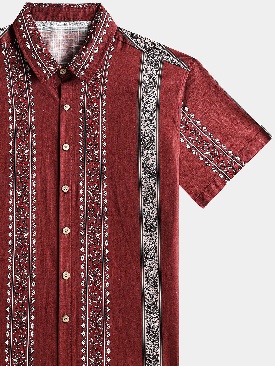 Chemise Hawaïenne Homme Rétro Motif Paisley Rayé Coton Vacances