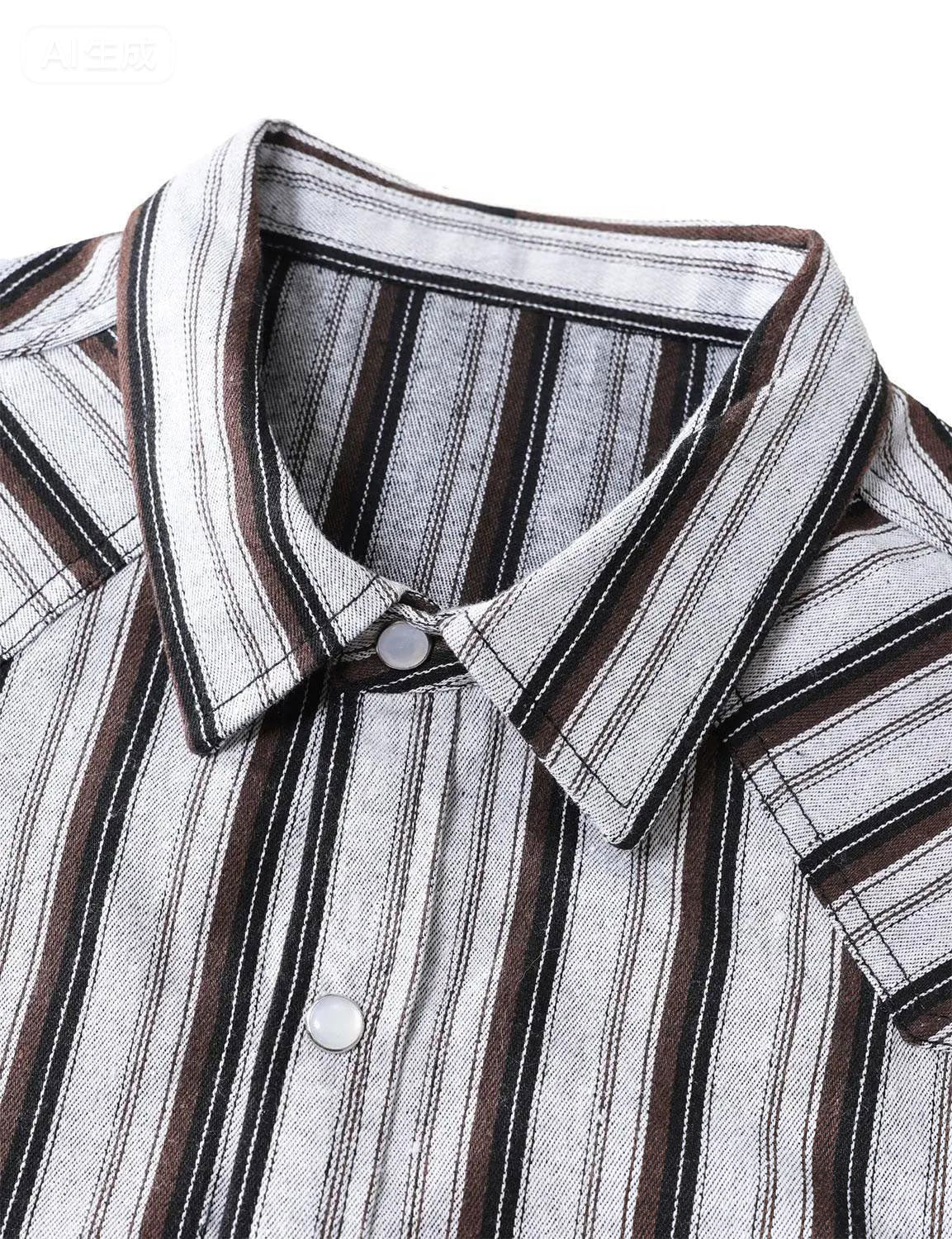 Chemise en jean décontractée à rayures blanches style western avec boutons-pression nacrés pour homme