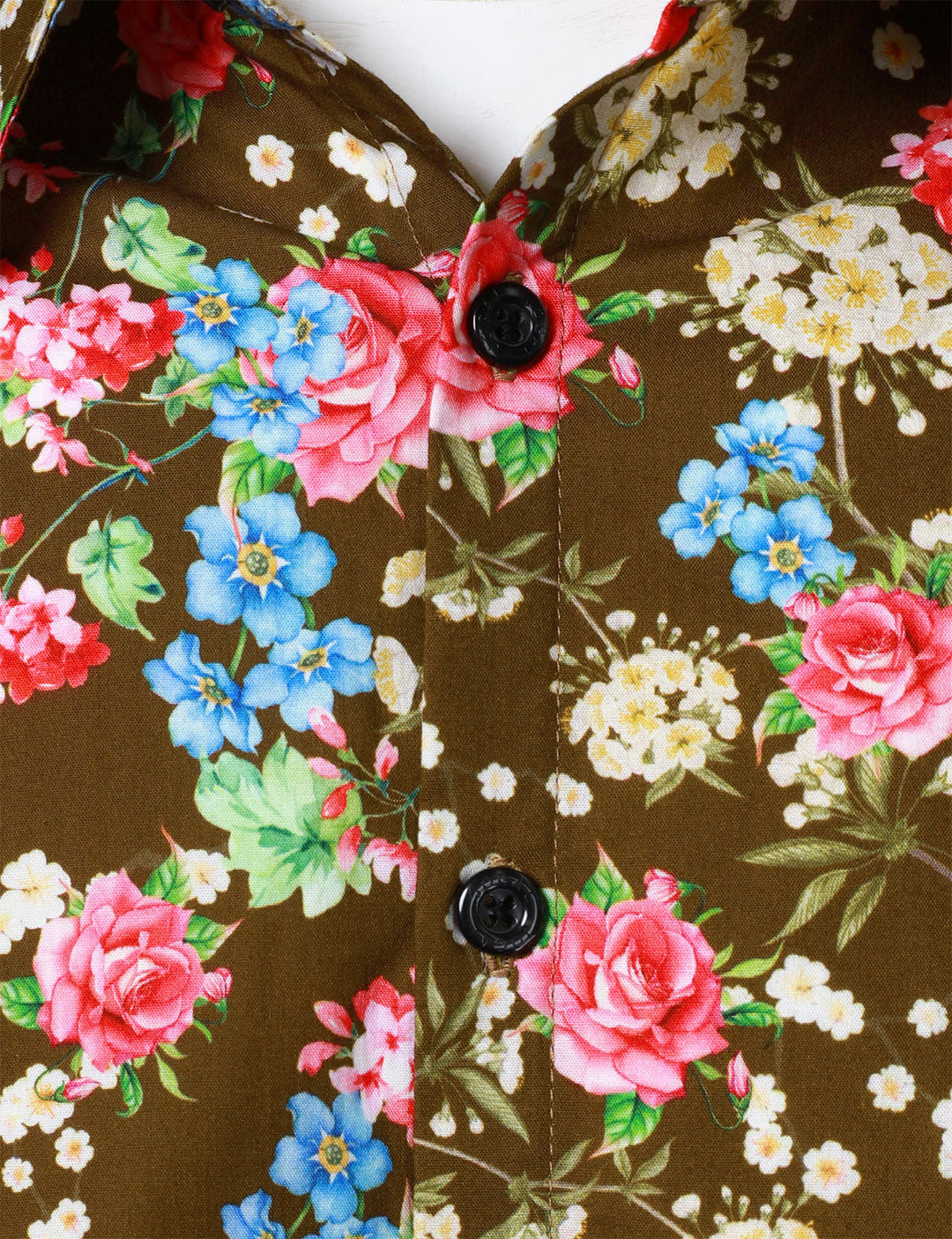 Chemise à manches longues marron en coton respirant à imprimé floral des années 70 pour homme