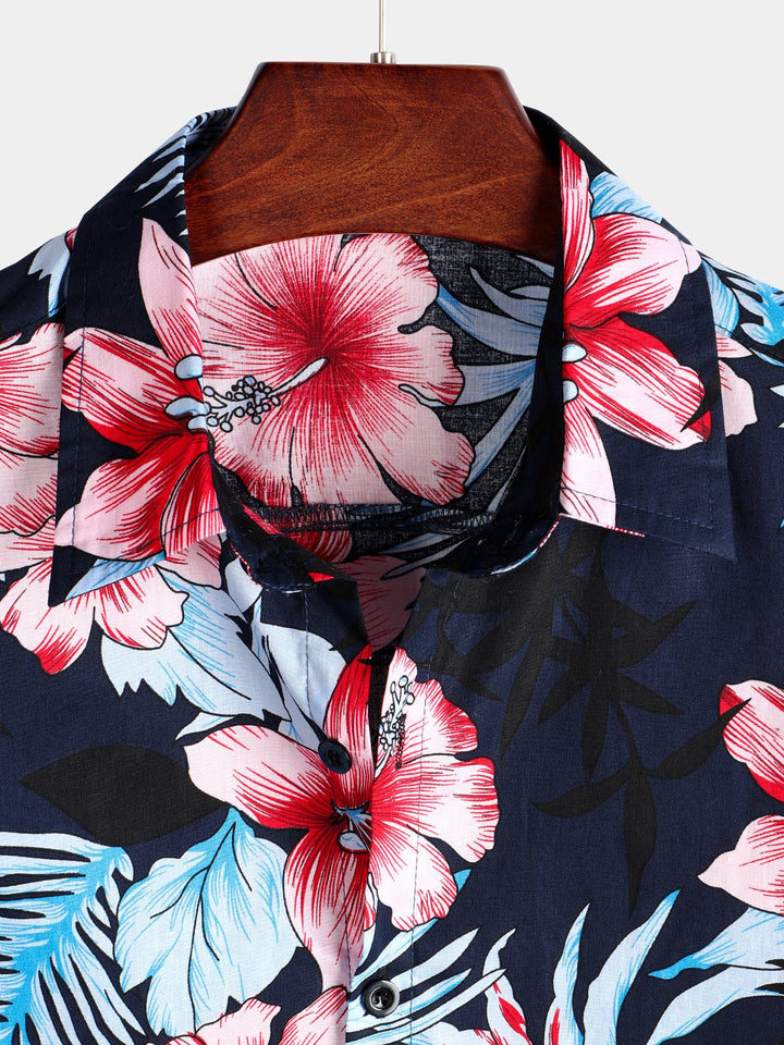 Chemise en coton hawaïen tropical à fleurs