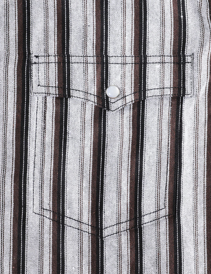 Chemise en jean décontractée à rayures blanches style western avec boutons-pression nacrés pour homme