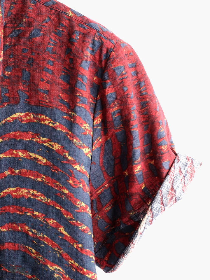 Chemise imprimée rayée à manches courtes pour hommes