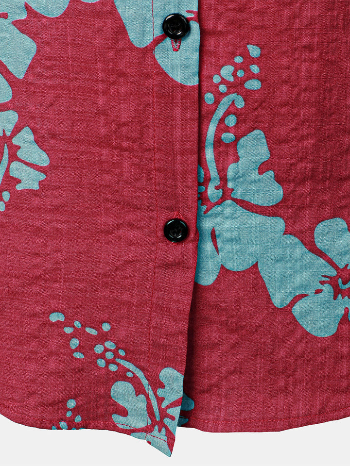 Chemisier à imprimé floral pour femme Chemise hawaïenne à manches courtes en coton pour l&