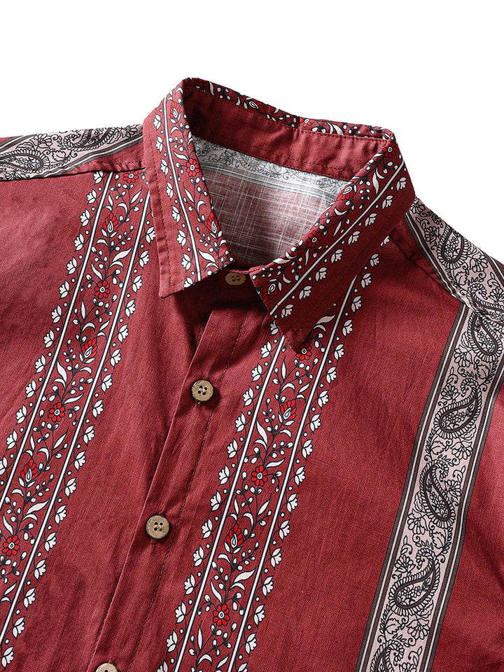Chemise Hawaïenne Homme Rétro Motif Paisley Rayé Coton Vacances