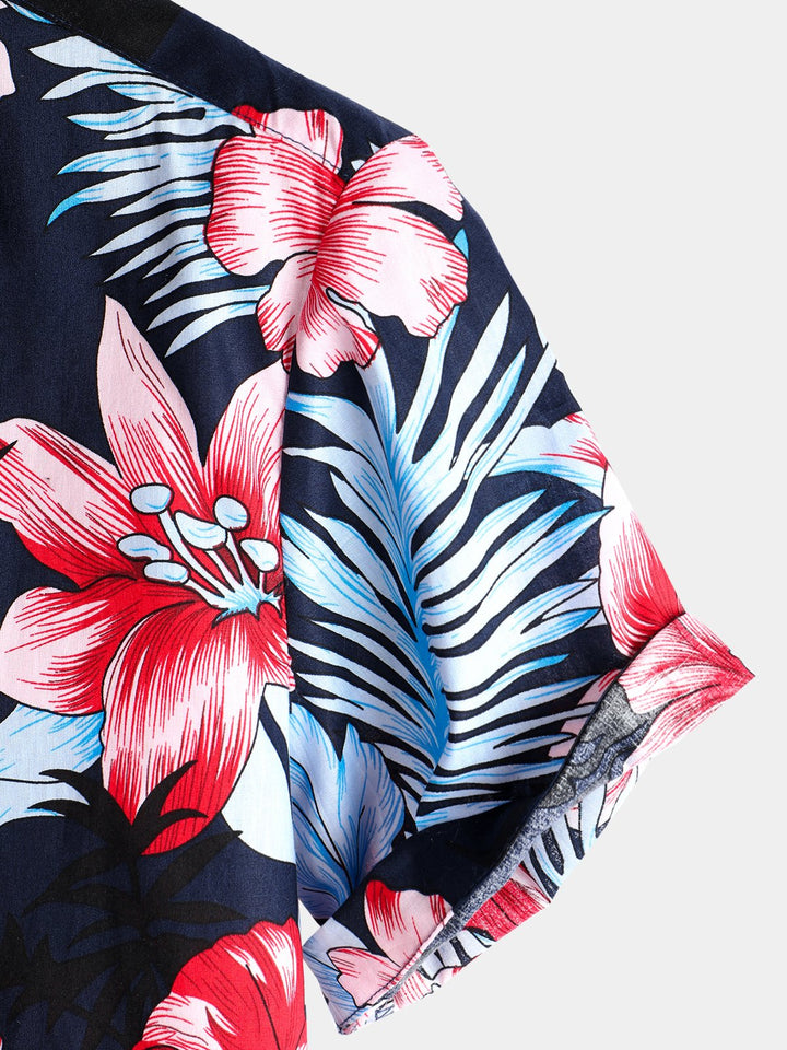 Chemise en coton hawaïen tropical à fleurs