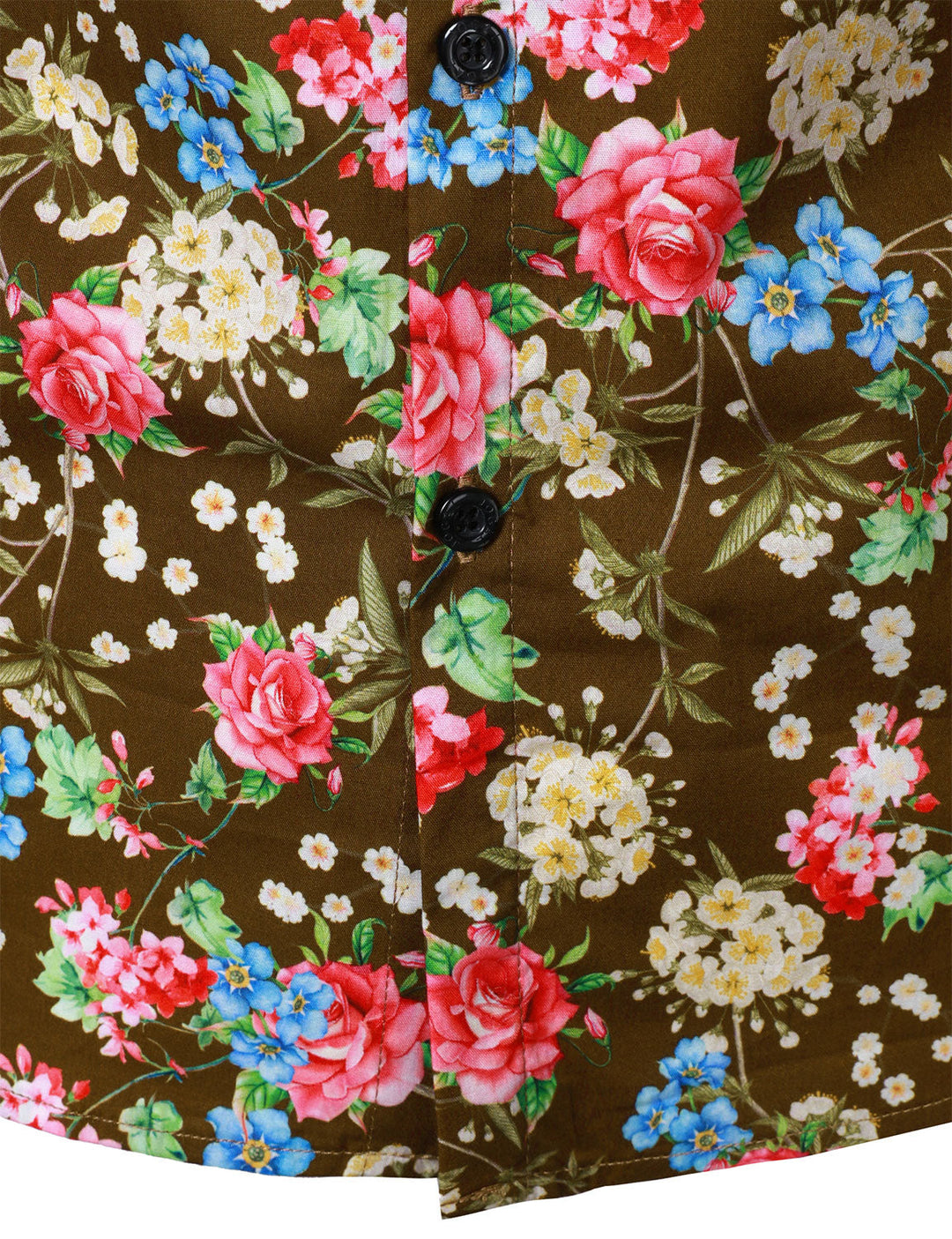 Chemise à manches longues marron en coton respirant à imprimé floral des années 70 pour homme