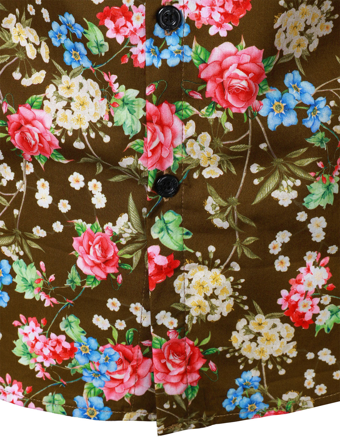 Chemise à manches longues marron en coton respirant à imprimé floral des années 70 pour homme