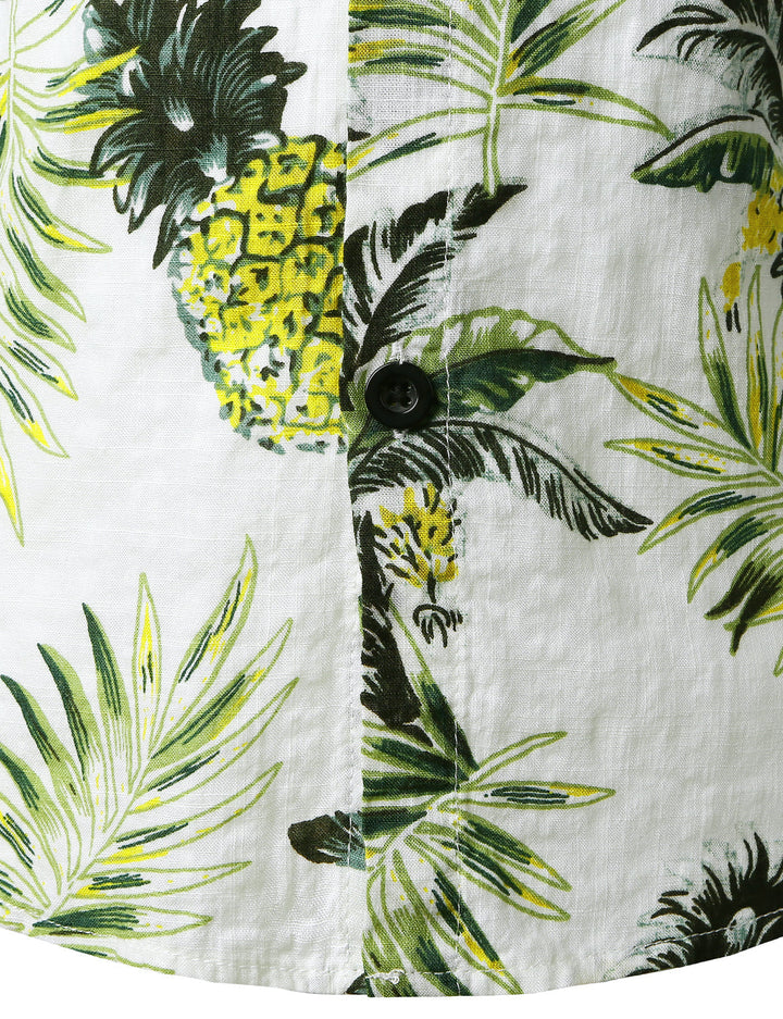 Chemise blanche à manches courtes pour enfants, motif ananas, motif tropical, vacances, plage, Aloha