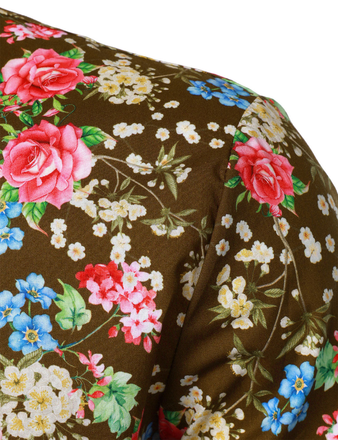 Chemise à manches longues marron en coton respirant à imprimé floral des années 70 pour homme