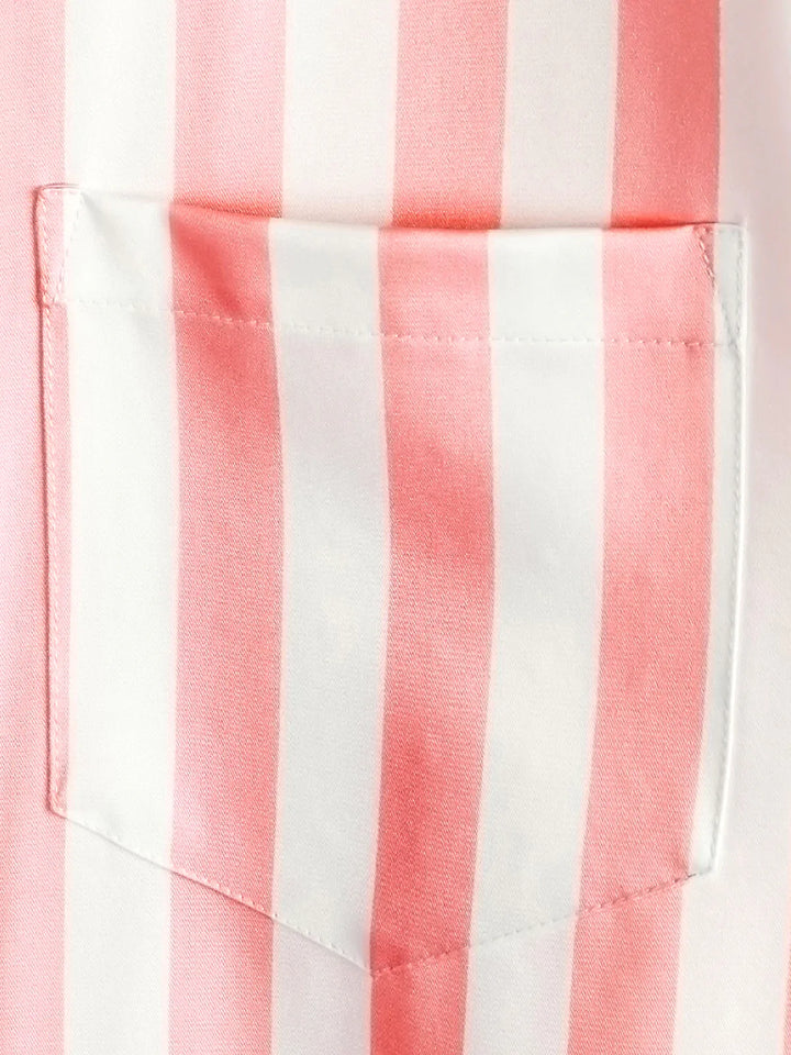 Chemise hawaïenne à manches courtes Aloha à imprimé palmier rose et blanc pour homme