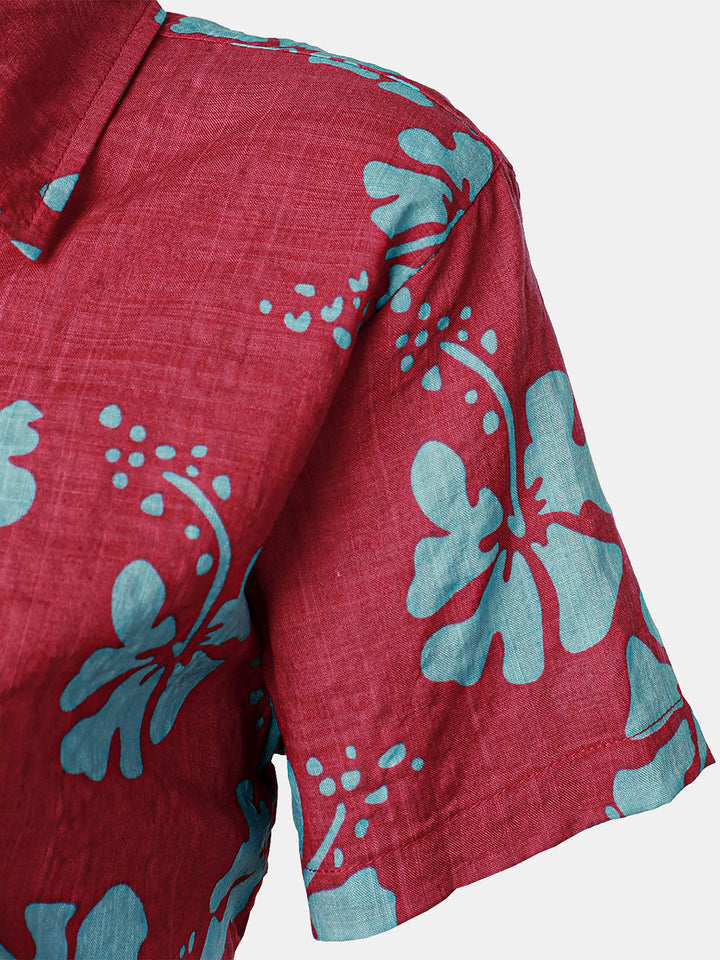 Chemisier à imprimé floral pour femme Chemise hawaïenne à manches courtes en coton pour l&