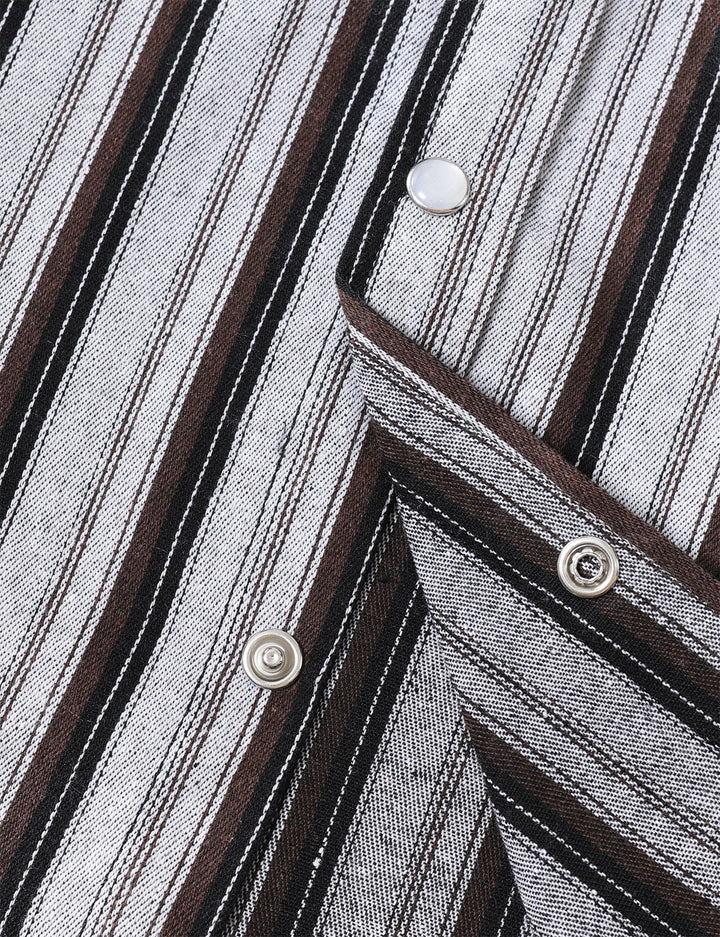 Chemise en jean décontractée à rayures blanches style western avec boutons-pression nacrés pour homme