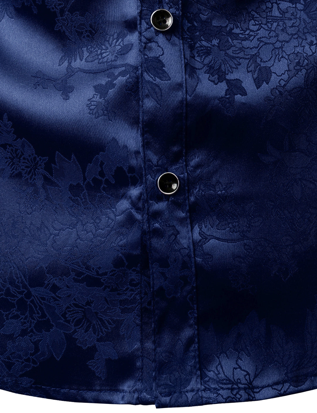 Chemise boutonnée à manches longues en satin brillant et jacquard floral bleu pour homme