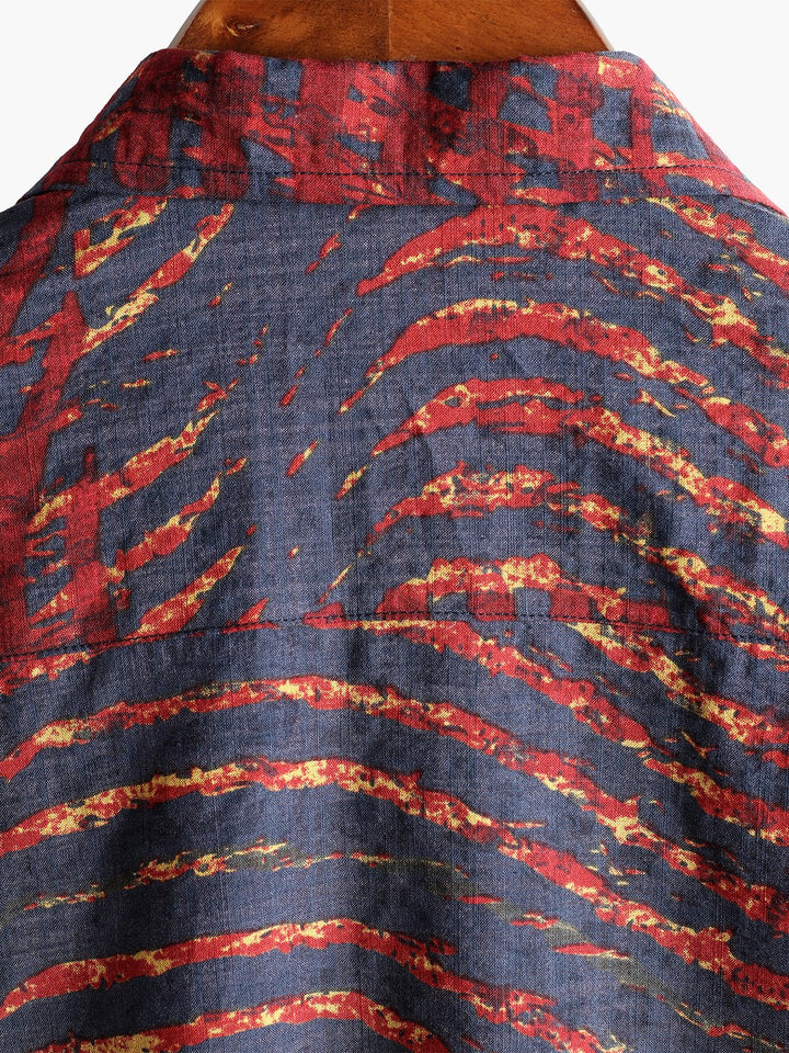 Chemise imprimée rayée à manches courtes pour hommes