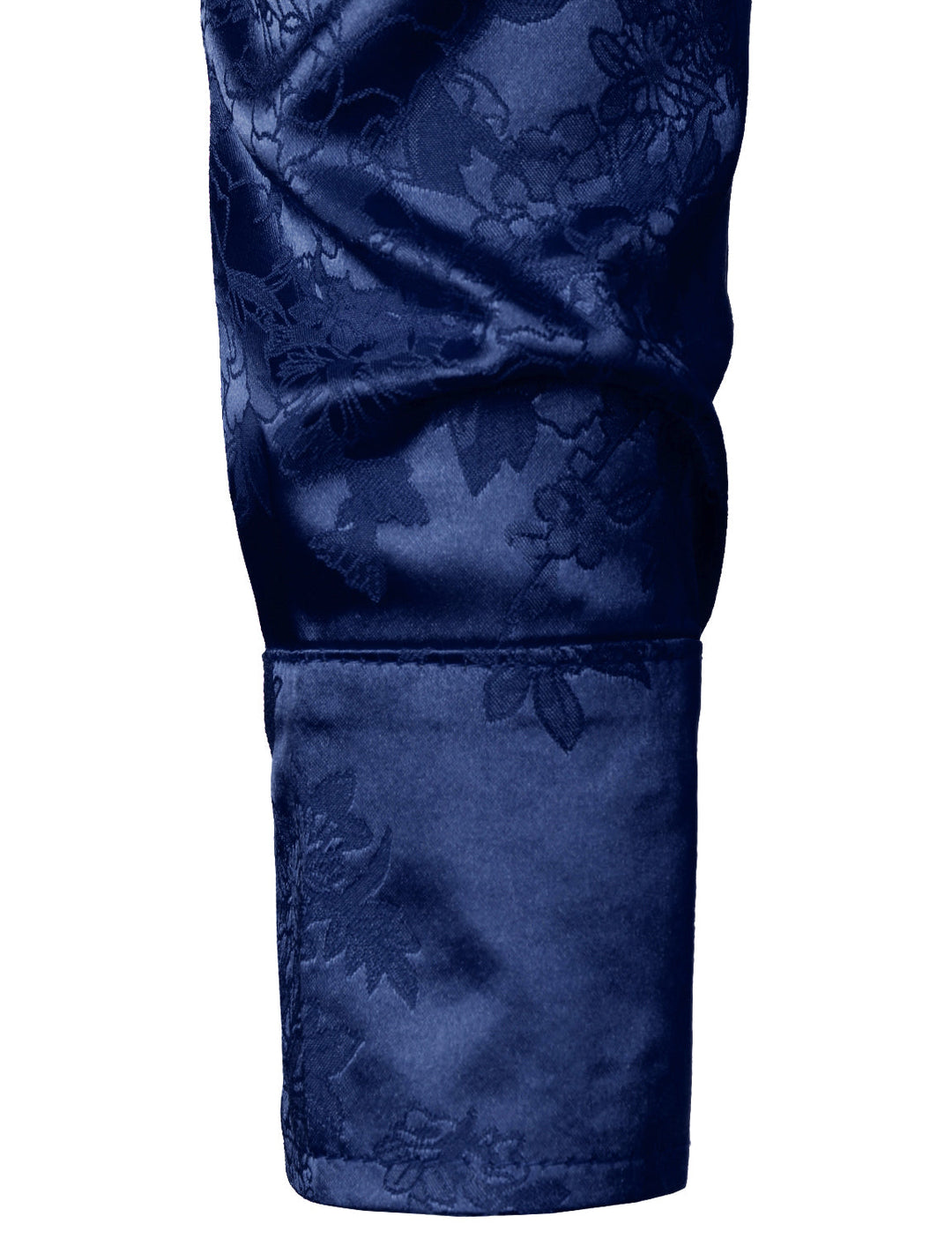 Chemise boutonnée à manches longues en satin brillant et jacquard floral bleu pour homme
