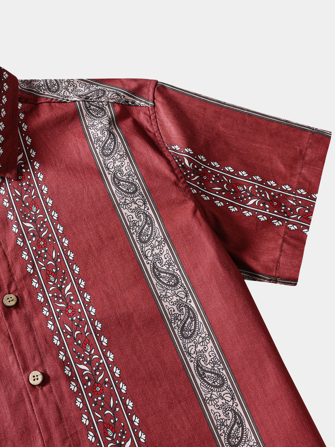 Chemise Hawaïenne Homme Rétro Motif Paisley Rayé Coton Vacances