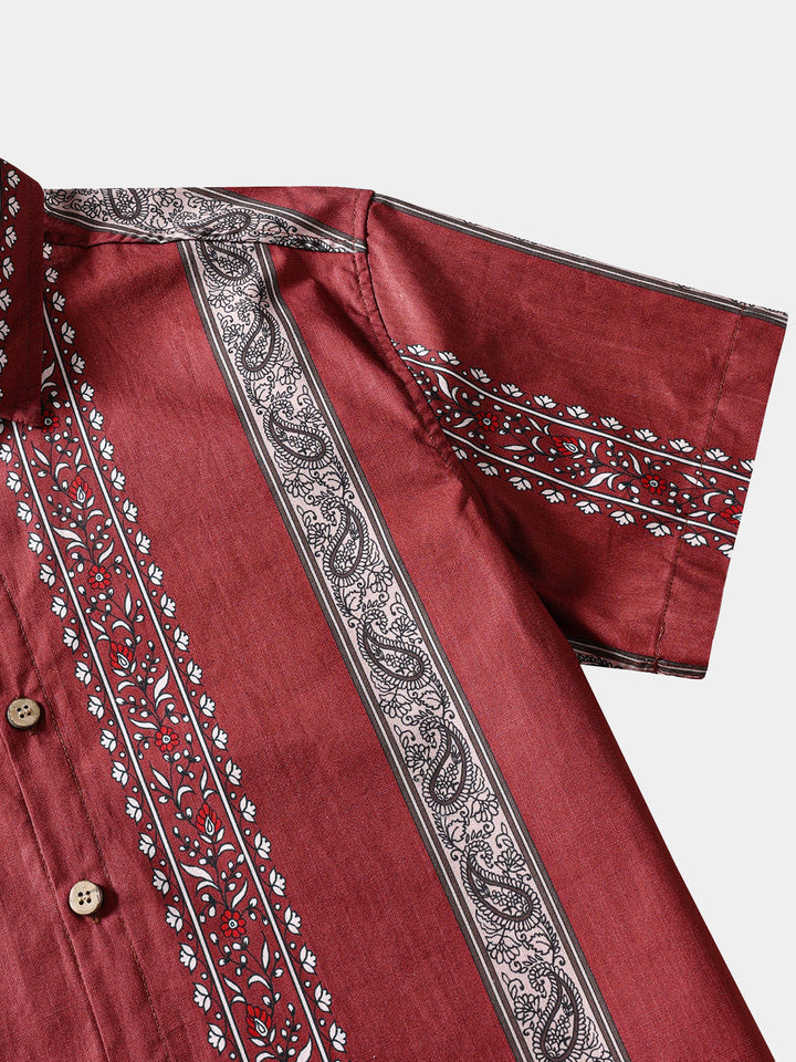 Chemise Hawaïenne Homme Rétro Motif Paisley Rayé Coton Vacances