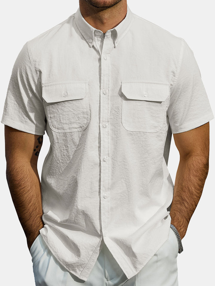 Chemise boutonnée décontractée à poches solides pour homme