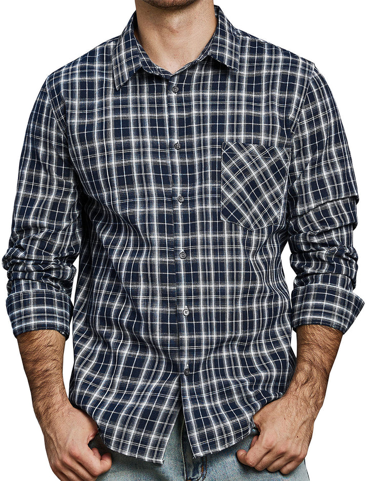 Chemise à manches longues décontractée à carreaux rétro pour hommes