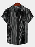 Chemise d'Homme Rétro Noire à Rayures et à Pois, à Boutons et à Manches Courtes