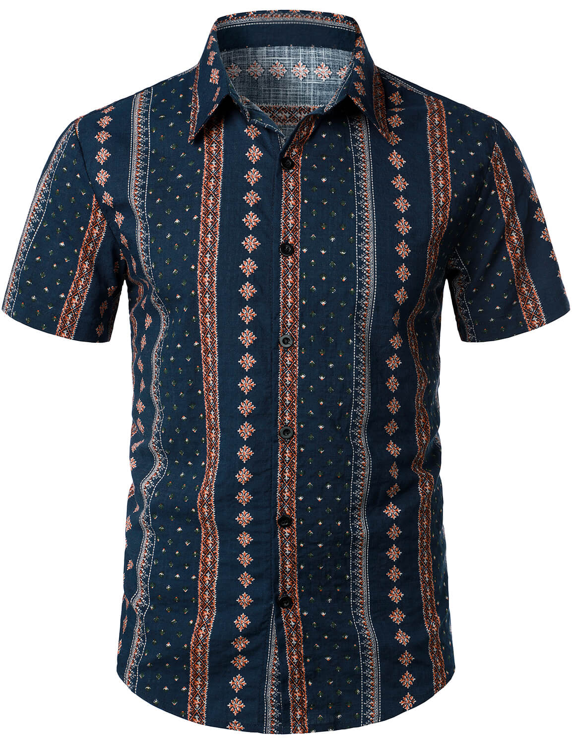 Chemise à Manches Courtes avec Boutons pour Homme, Rétro des Années 70, Rayures, Bleu Marine, Vintage
