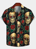 Chemise à Manches Courtes avec Imprimé de Crâne et Rose pour Homme