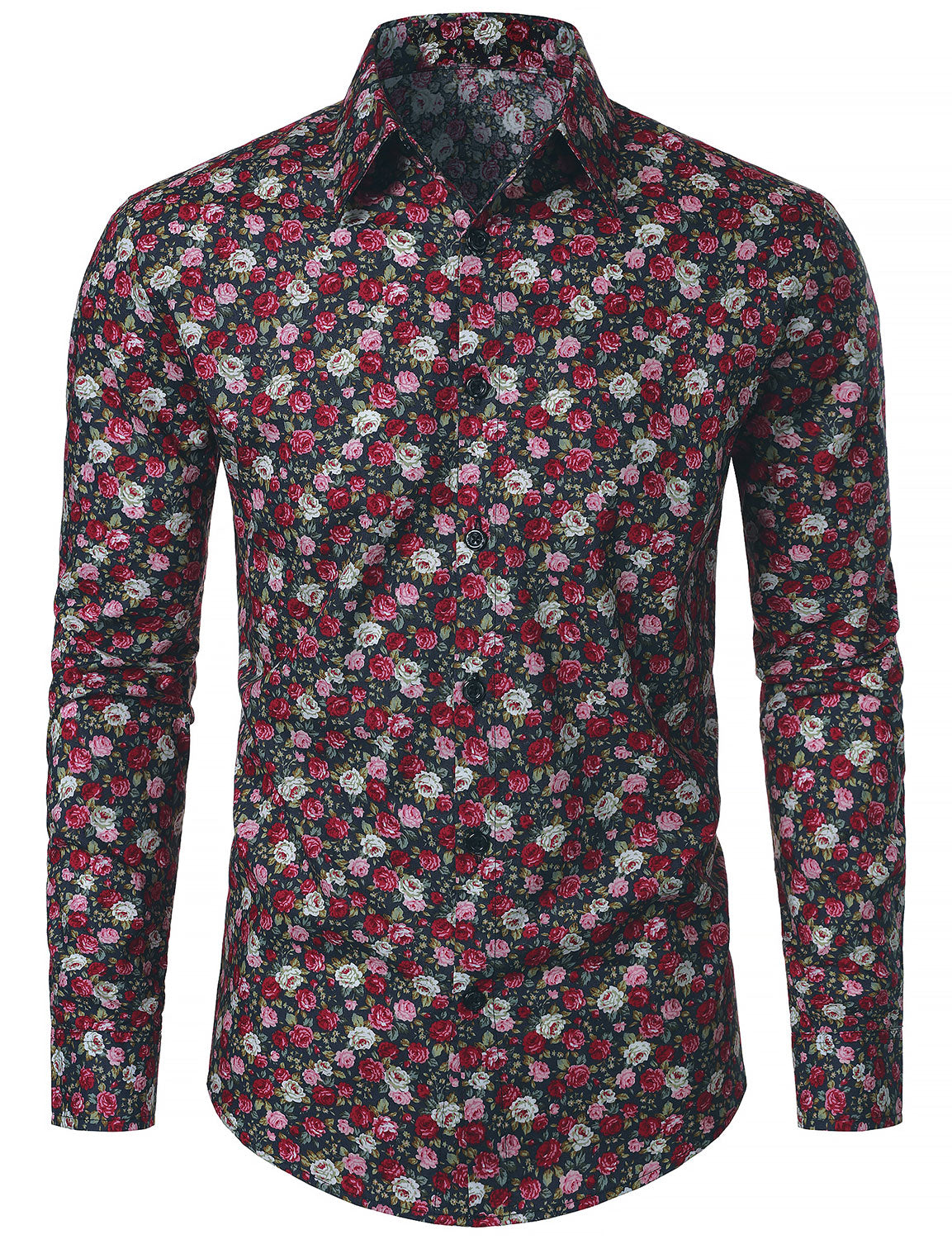 Chemise à manches longues en coton respirant à imprimé floral pour homme des années 70