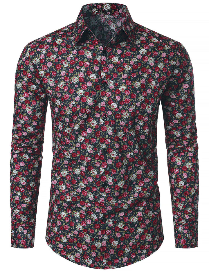 Chemise à manches longues en coton respirant à imprimé floral pour homme des années 70