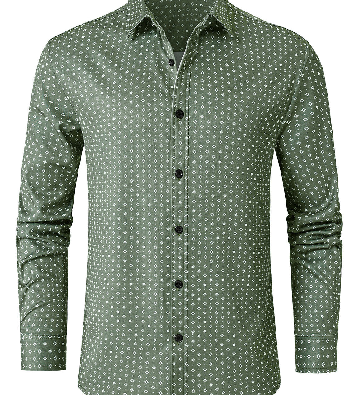 Chemise à manches longues verte à imprimé géométrique rétro pour homme