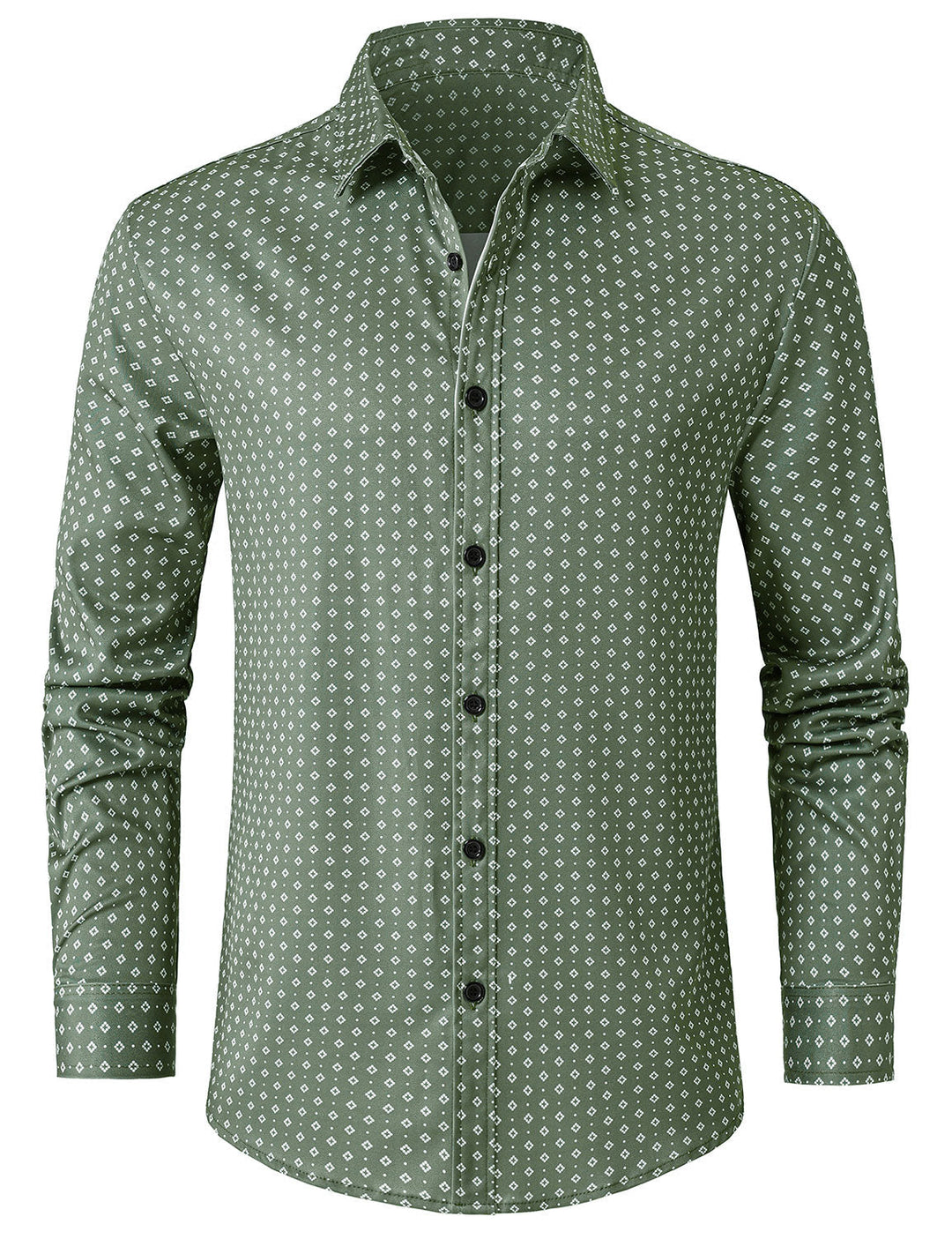 Chemise à manches longues verte à imprimé géométrique rétro pour homme