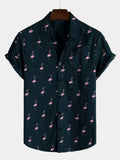 Chemise Casual Hawaïenne à Manches Courtes avec Boutons de Flamant Tropical pour Homme