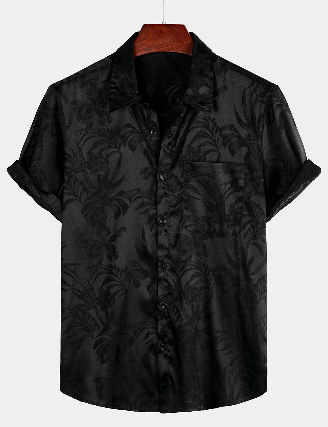 Chemise de Plage Florale à Manches Courtes avec Boutons pour Homme, Jacquard d'Été
